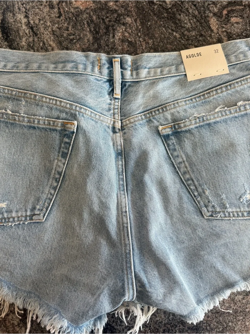 Agolde Light Blue Denim Button-Fly Jean Shorts